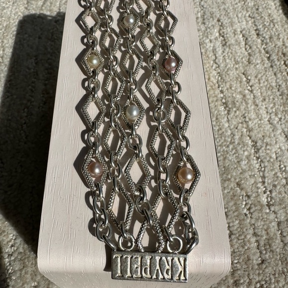 Beautiful Charles Krypell sterling silver and pearl bracelet with 14k accents. - Picture 6 of 6